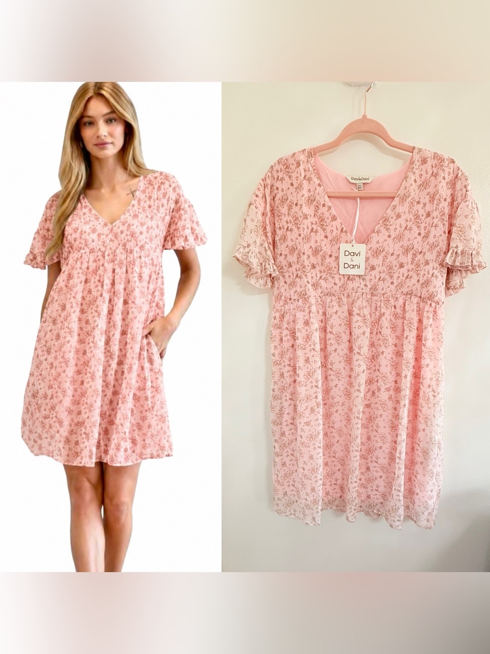 🌺 DAVI & DANI Pink Floral Babydoll Dress 🌺